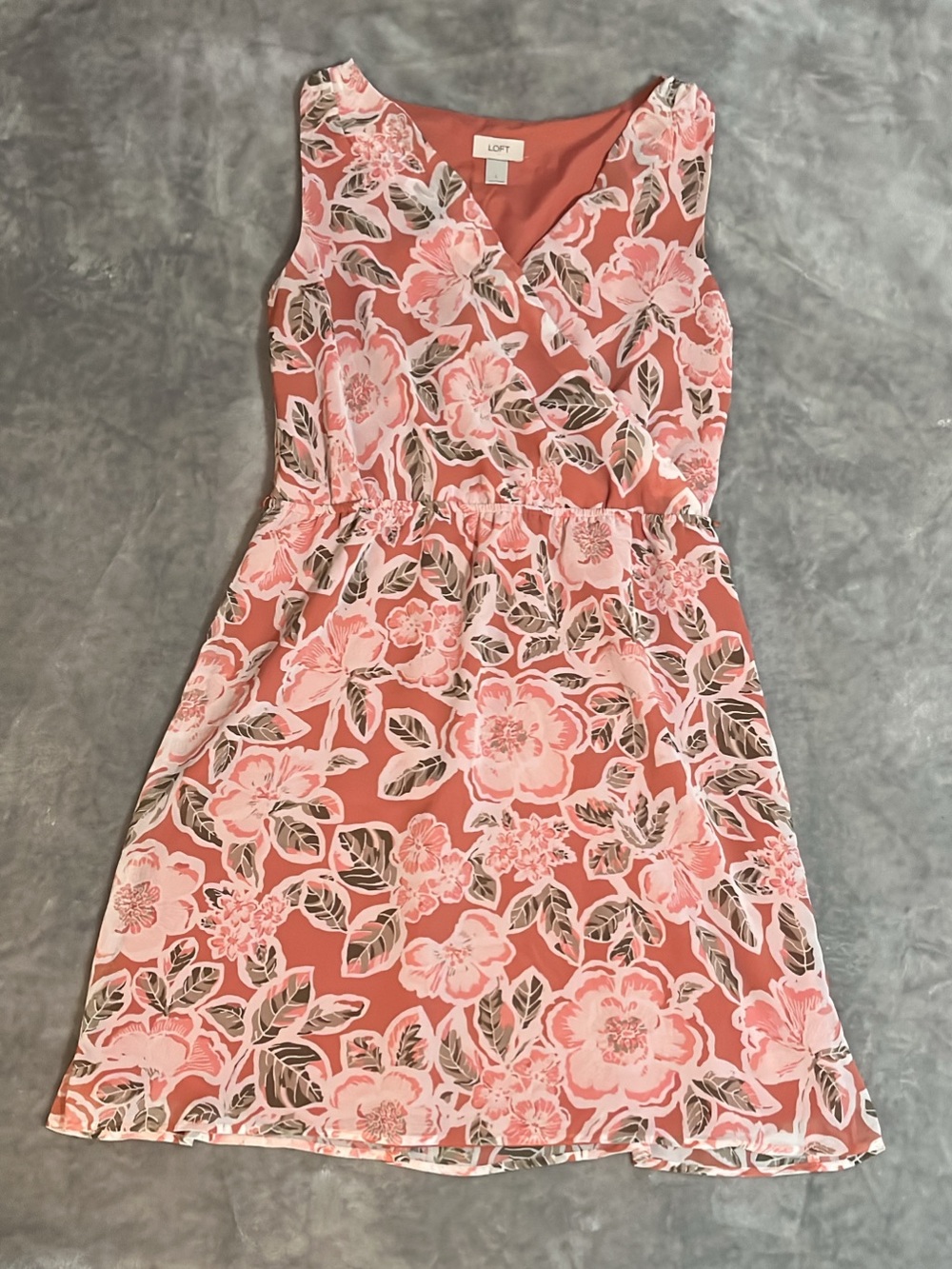 LOFT Womens Floral V-Neck Sleeveless Faux Wrap Sundress Terracotta Pink Size L